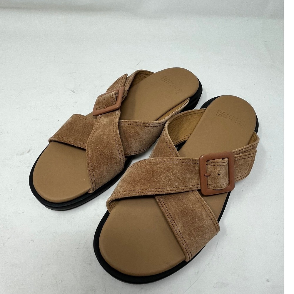 CAMPER Edy Womens 40 Sandals Size 10 Suede Tan Crossover Slide K201384-007
